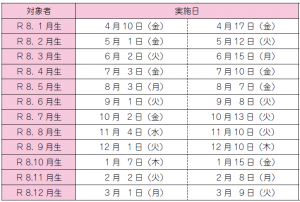 令和8年度 育児教室日程