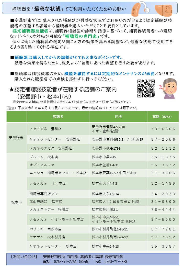 認定補聴器技能者が在籍する店舗のご案内
