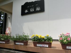 水彩館に並ぶ花
